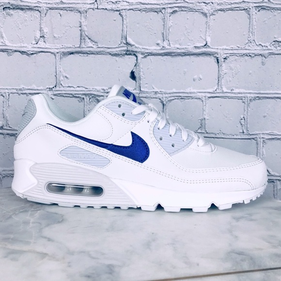 Nike Air Max 90 White Shoes Adult Unisex Blue Swoosh Sneakers DX0115-100 - Picture 5 of 11